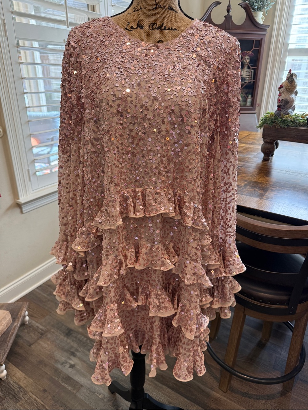 ASOS Edition Frill Sequin Smock Mini Dress in Blush
